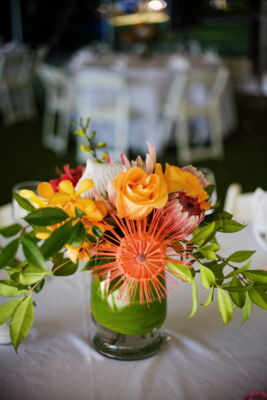 tropical flowers for table in yellow