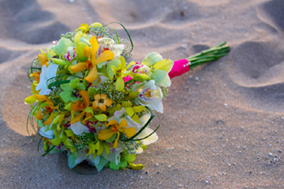 yellow orchid bouquet wwwith hot pin k ribbon