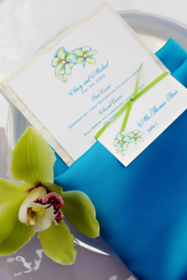 wedding menu with green orchid detail