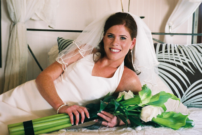 bride with green goddess lilies