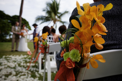 orange chair flowers