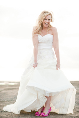 bride with pink shoes