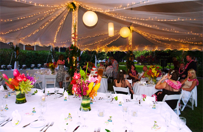 tent decor with pink accents