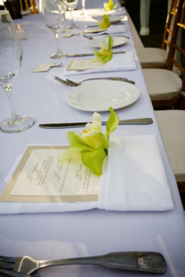 maui wedding cake with green orchids